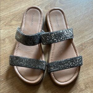 Tahari Black Glitter Sandals